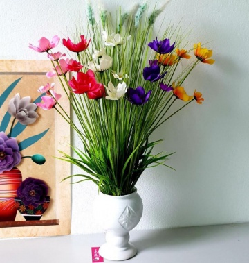 Bình hoa lụa cao cấp cỏ may và cúc bướm 