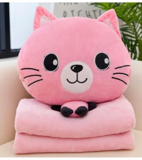 Bộ Chăn, Gối, Ủ tay 3 trong 1 hình mèo hồng