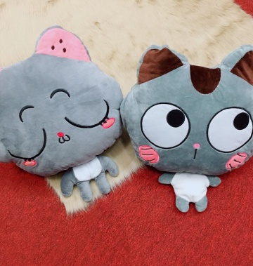 Bộ Chăn, Gối, Ủ tay 3 trong 1 hình mèo nâu, xám