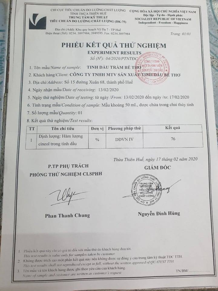 giay kiem dinh chat luong dau tram be tho