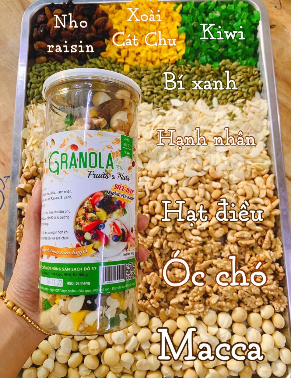 Granola kết hợp của trái cây và hạt